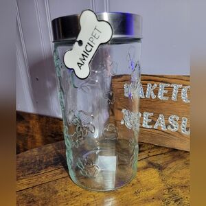 AMICI PET Glass Dog paw print Storage Jar with Silver Lid